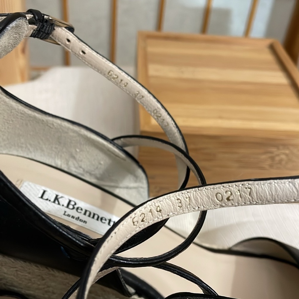 L.K. Bennett Black Leather Nellie Peep Toe Espadrille Wedge Heel EU 37.5 /US 7 - Picture 9 of 16
